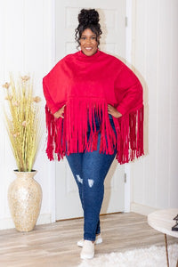 Plus Size Fringe Poncho