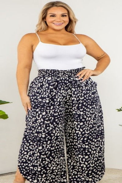 Plus Size Leopard Smocked Waist Pants