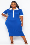 Plus Collar Button Up Bodycon Midi Dress